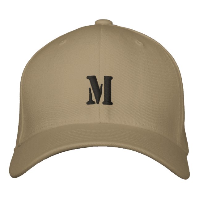 Casquette Brodée LETTRE Kaki M MONogramme Caractère Laine flexible (Devant)
