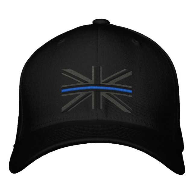 Casquette Brodée Ligne Bleue Mince Symbolique sur le drapeau britan (Devant)