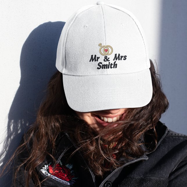 Casquette Brodée M. & Mme Nom et anneaux Mariages, Mariée, Moderne (Créateur téléchargé)