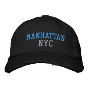 Casquette Brodée MANHATTAN NYC Turquoise Rose Noir Vintage