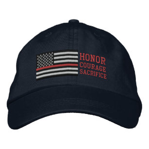Casquette Brodée Mince Red Line US Drapeau Honneur Courage Sacrific