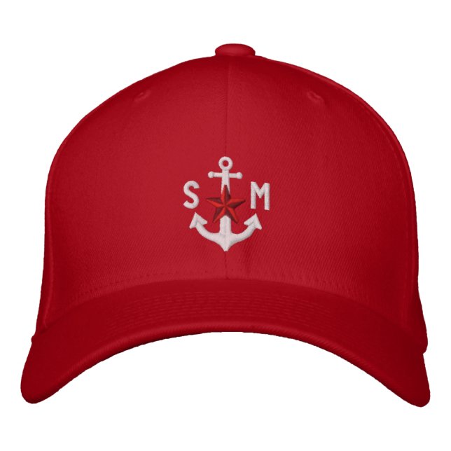 Casquette Brodée Monogramme blanc personnalisé d'Ancre d'étoile (Devant)