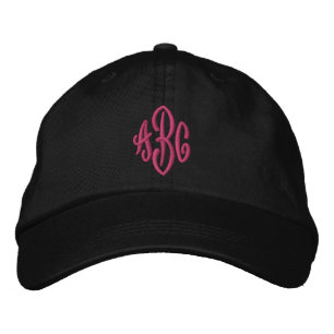 Casquette Brodée Monogramme de calligraphie élégant noir et rose vi
