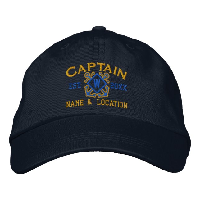 Casquette Brodée Monogramme nautique de capitaine de mer personnali (Devant)