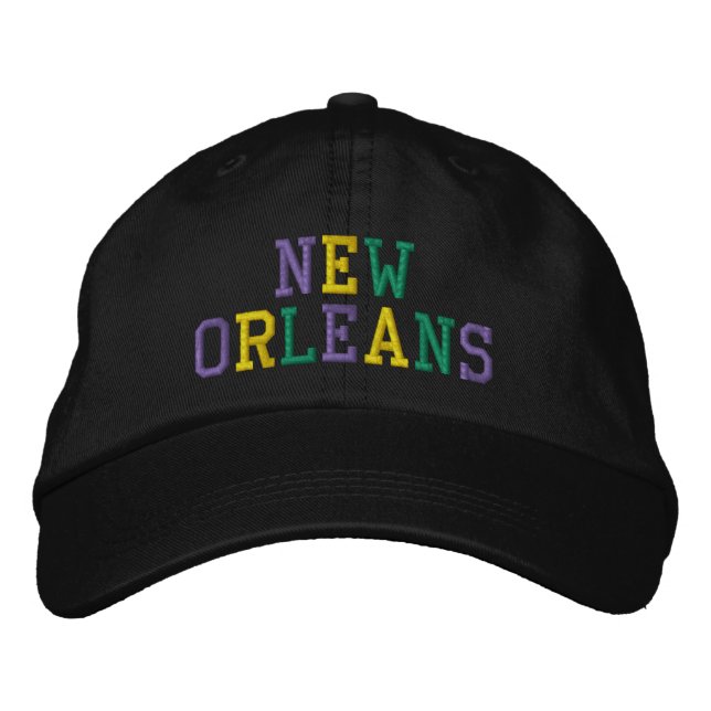 Casquette Brodée NEW ORLEANS Purple Gold Green Broderie sur noir (Devant)