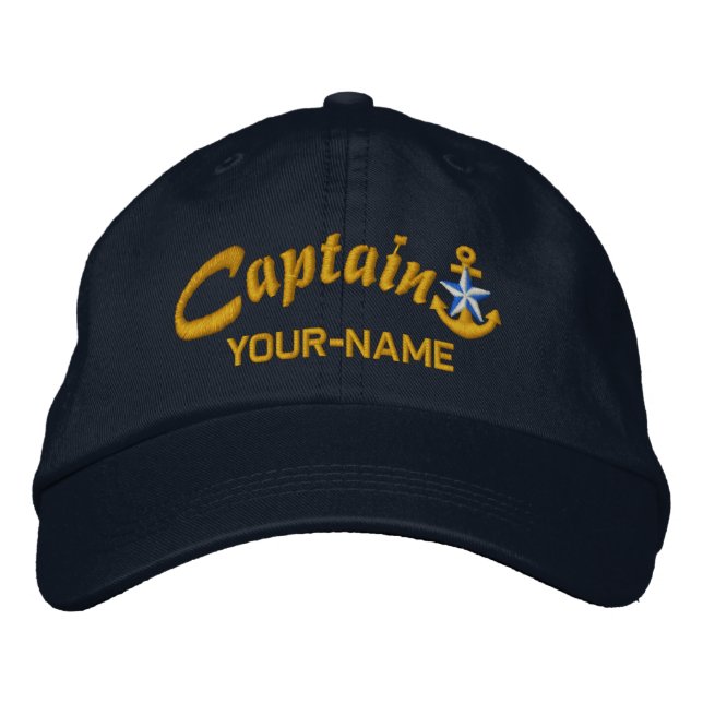 Casquette Brodée Nom de l'Ancre personnalisée Captain Star Golden (Devant)