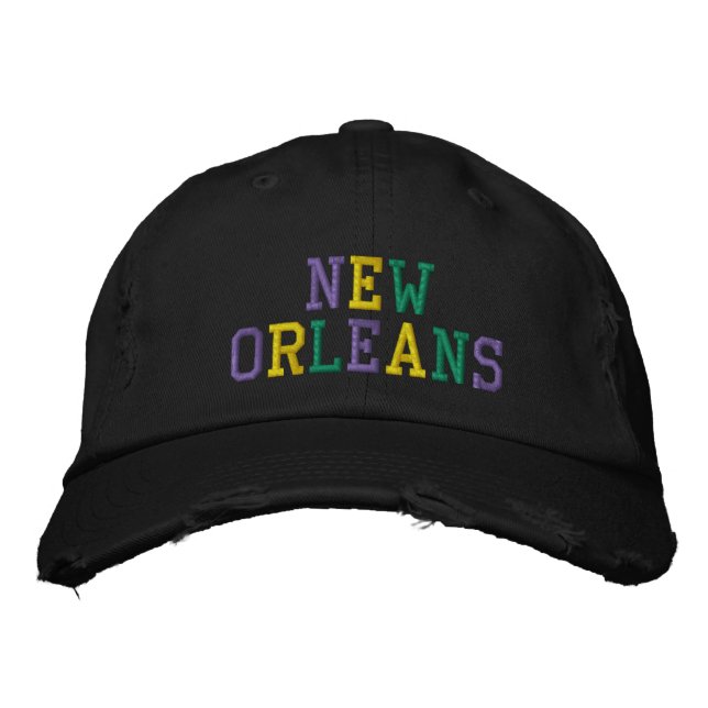 Casquette Brodée NOUVELLE-ORLÉANS Purple Gold Green Black en détres (Devant)