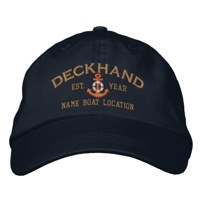 Casquette Brodée Personalize Year Name Deckhand LifeSaver Anchor (Devant)