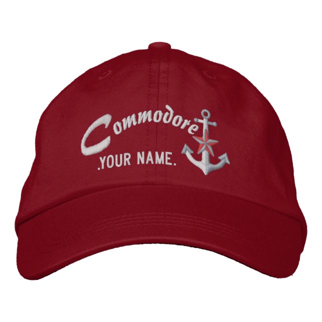 Casquette Brodée Personalized Commodore Nautical Anchor Name White (Devant)