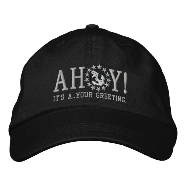 Casquette Brodée Personnalisé AHOY ! Broderie de voeux nautiques (Devant)