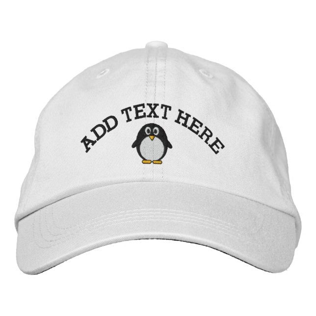 Casquette Brodée Pingouin mignon de bande dessinée avec le nom ou (Devant)
