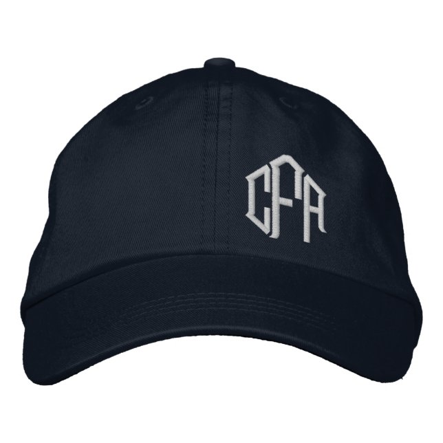 Casquette Brodée Police de bloc blanc bleu marine Monogramme (Devant)