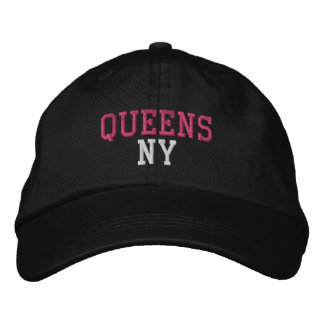Casquette Brodée QUEENS NY Simple Hot rose et blanc sur noir
