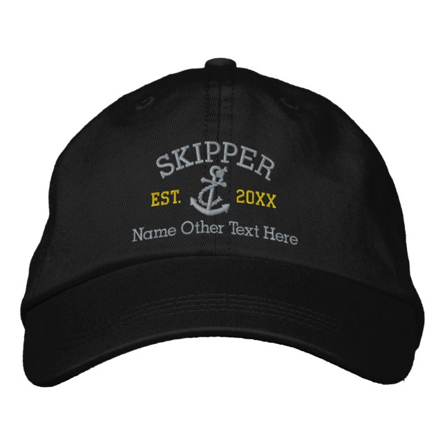 Casquette Brodée Skipper Avec Ancre Personnalisé (Devant)