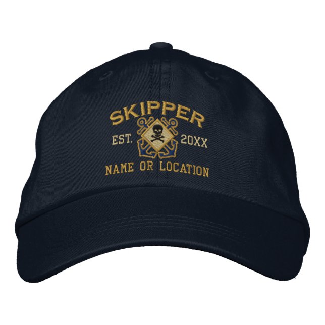 Casquette Brodée Skipper Nautique Crossbones personnalisé Crâne (Devant)
