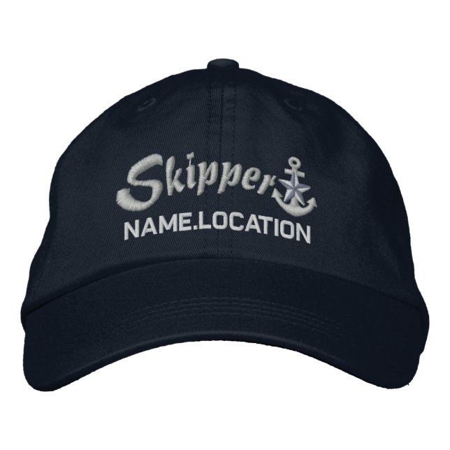 Casquette Brodée Skipper Personnalisable Votre nom Silver Star Ancr (Devant)