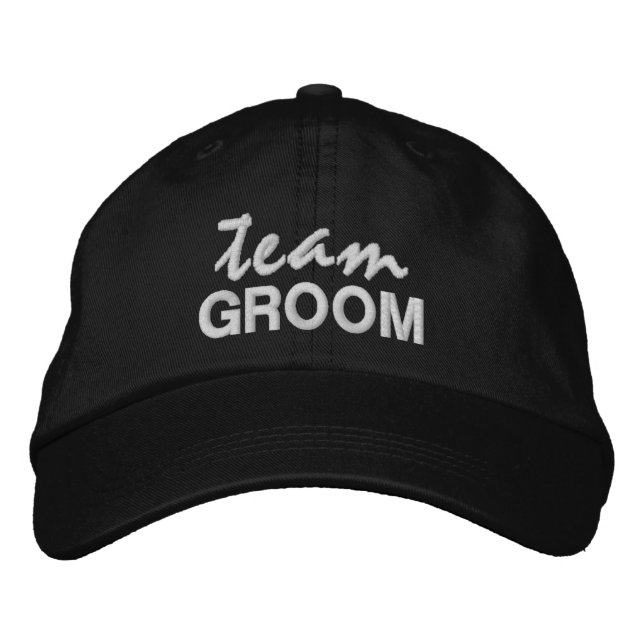 Casquette Brodée Team GROOM fun nouveauté script noir fête de marié (Devant)