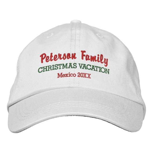 Casquette Brodée Vacances de Noël en famille Lieu et date personnal (Devant)