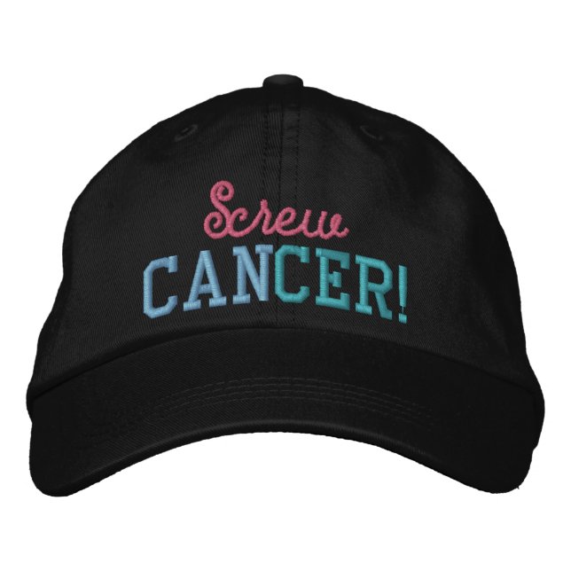 Casquette Brodée Vissez lettres roses/bleues/turquoises de cancer (Devant)