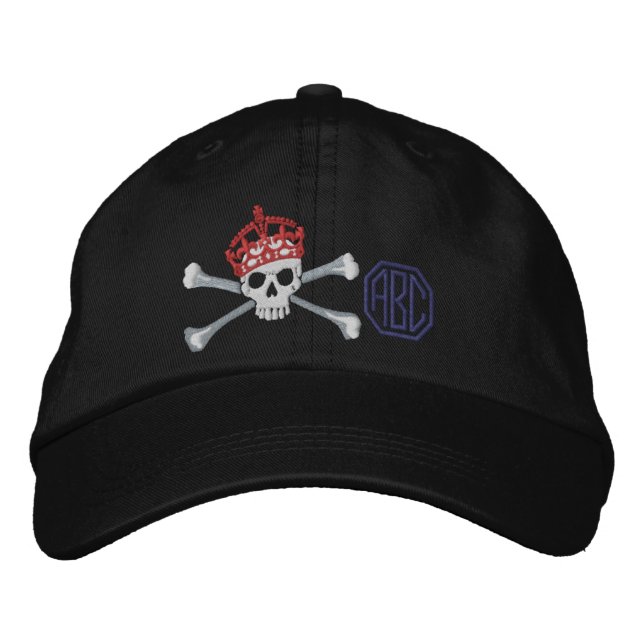 Casquette Brodée Votre Monogramme de crâne de Crossbones de couronn (Devant)