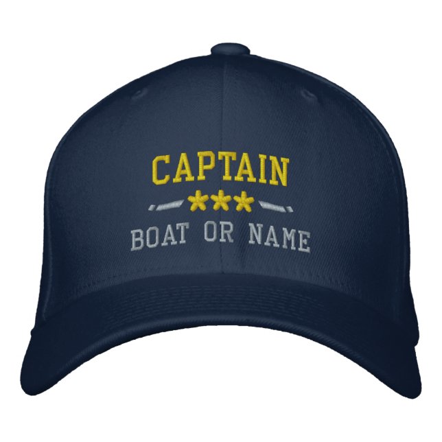 Casquette Brodée Votre nom de bateau Captain Nautical Stars Gold Si (Devant)