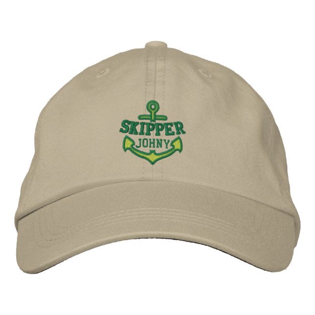 Casquette Brodée Votre nom sur l'Ancre nautique Embroderie Skipper (Devant)