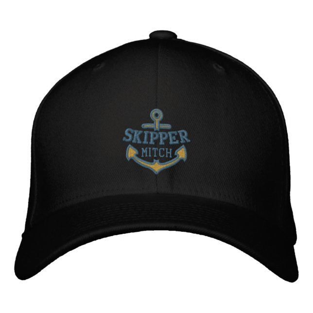 Casquette Brodée Votre nom sur l'Ancre nautique Embroderie Skipper (Devant)