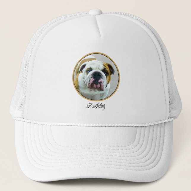 Casquette Bulldog Painting - Joli art original chien (Devant)