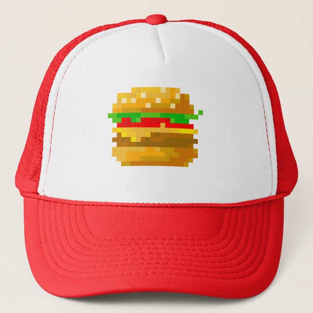 Casquette Burger d'art pixel 8 bits - restauration rapide co (Devant)
