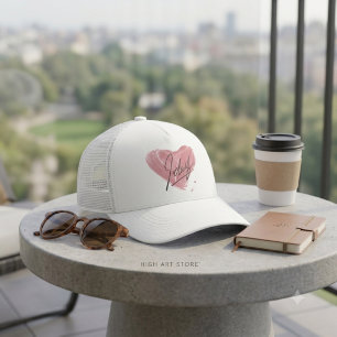 Casquette Calot rose artistique cœur