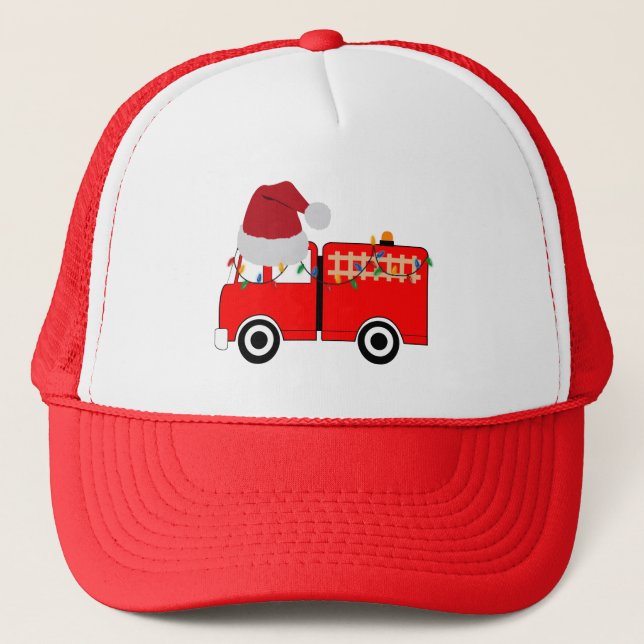 Casquette Camion de feu rouge de Noël (Devant)