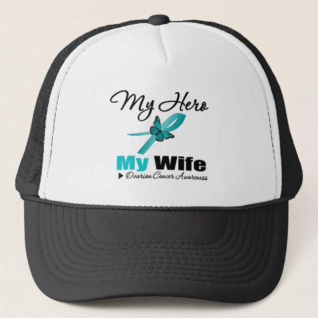 Casquette Cancer de l'ovaire Mon héros Ma femme (Devant)