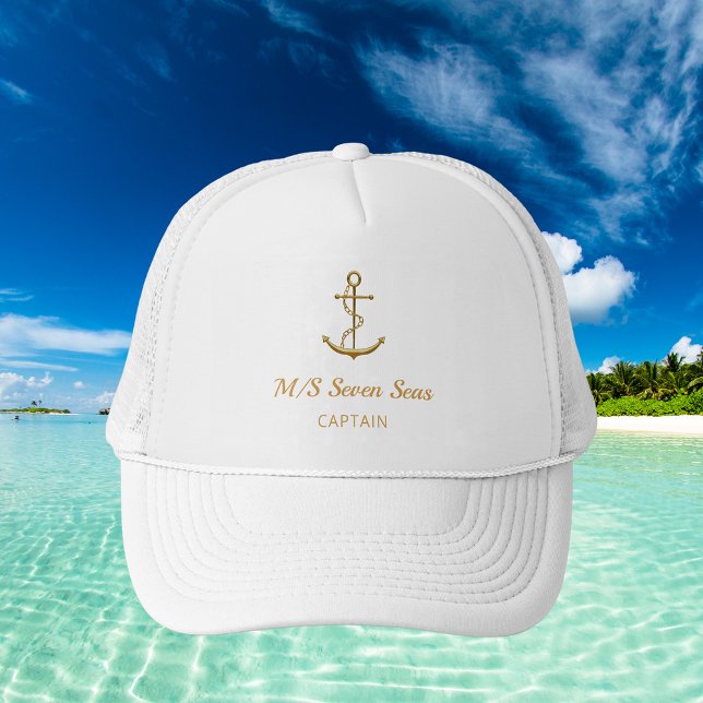 Casquette Capitaine du nom du bateau de l'ancre en or blanc (Créateur téléchargé)