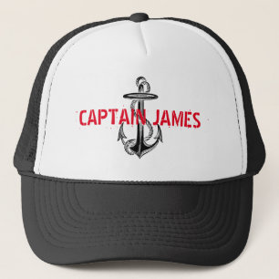 Casquette Capitaine Noir Personnalisé Ancre Vintage