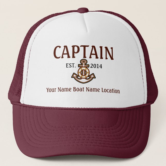 Casquette Capitaine personnalisé Hat Year Name Location (Devant)