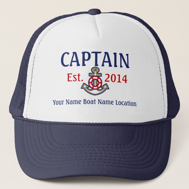 Casquette Capitaine personnalisé Hat Year Name Location (Devant)