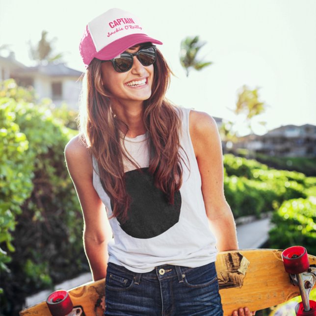Casquette Capitaine personnalisée Hot Pink (Pink Personalized Captain Trucker Hat for Her)