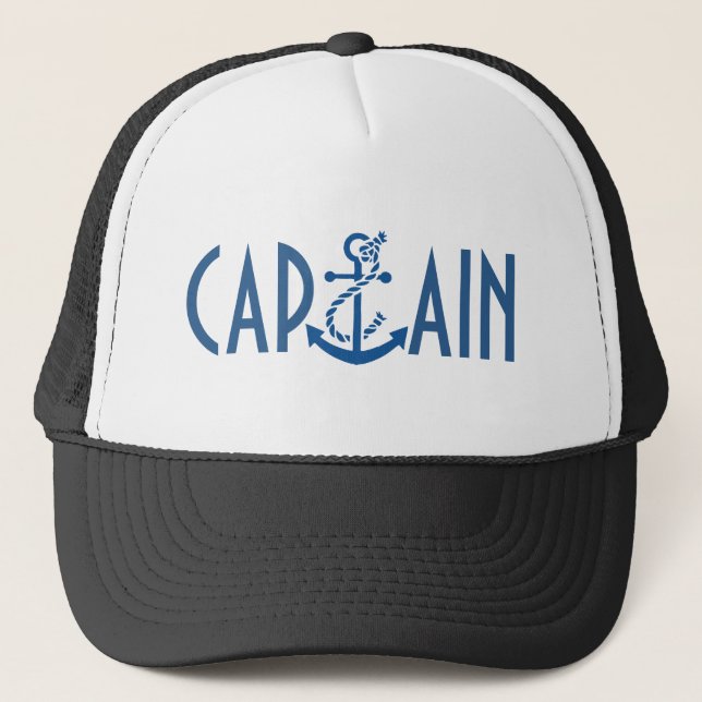 Casquette Captain-Blue Texte et Ancre nautique (Devant)