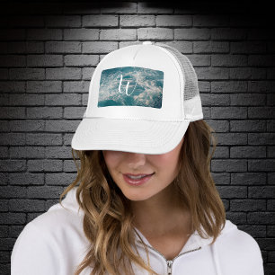 Casquette Caraibes mer Bleu blanc Vague crêtes Monogramme