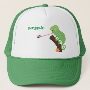 Casquette Caricature amusante de lézard de caméléon vert