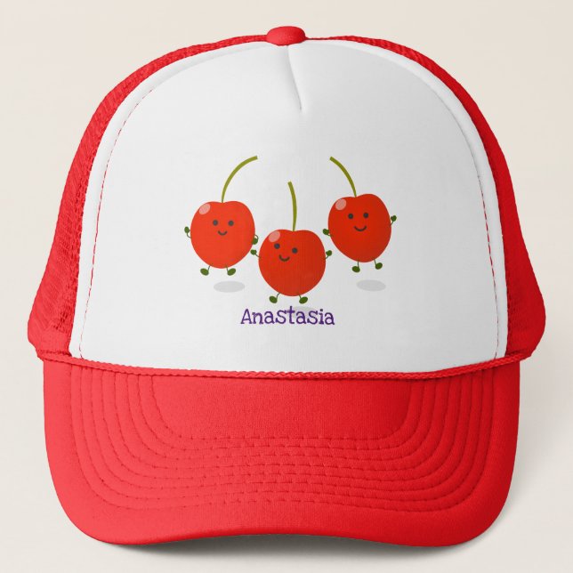 Casquette Caricature de cerises rouges à sauter mûr (Devant)