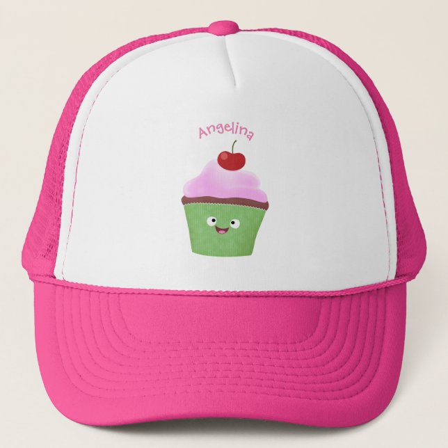 Casquette Caricature de cupcake joyeux (Devant)