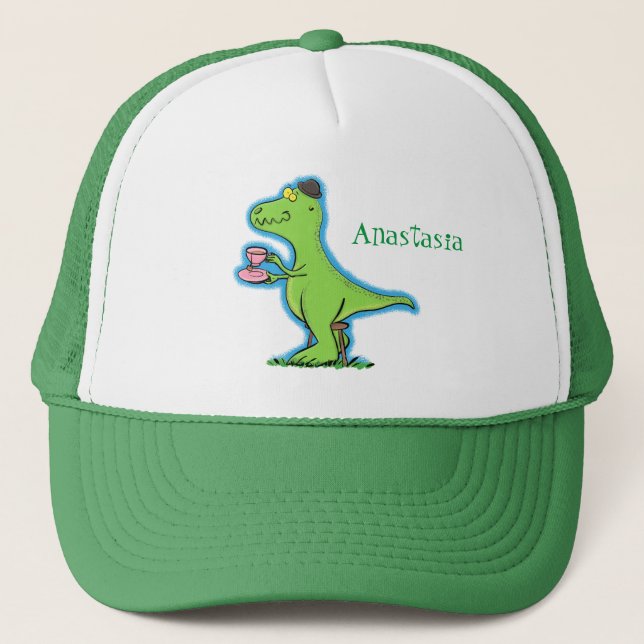 Casquette Caricature de dinosaure vert t rex (Devant)