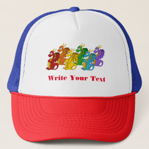 Casquette Caricature de dragons colorés arc-en-ciel