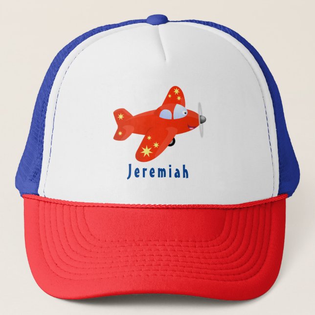 Casquette Caricature de vol d'avion rouge mignon (Devant)