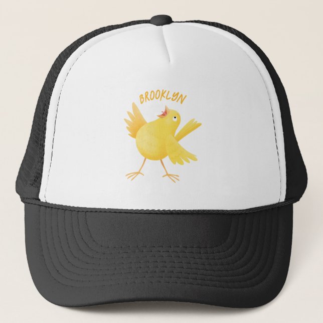 Casquette Caricature d'oiseau canari jaune chantant mignon (Devant)