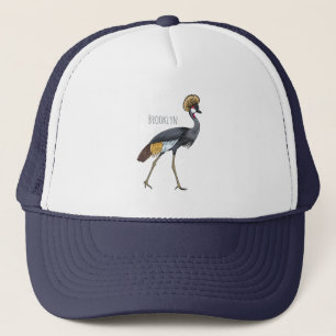 Casquette Caricature d'oiseau de grue couronné gris