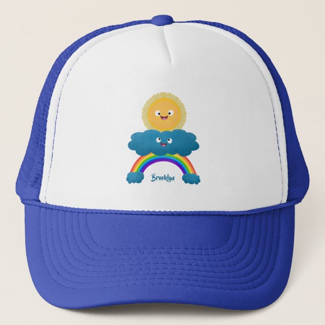Casquette Caricature en arc-en-ciel du joyeux nuage de solei (Devant)