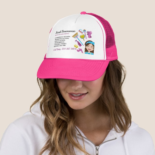 Casquette Caricature Janitorial Pink Purple Unique Cleaning (En situation)