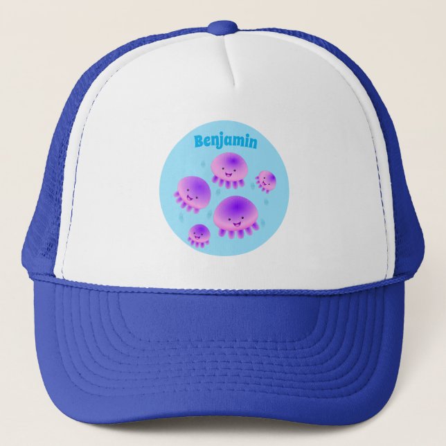 Casquette Caricature kawaii de méduse violette rose mou (Devant)